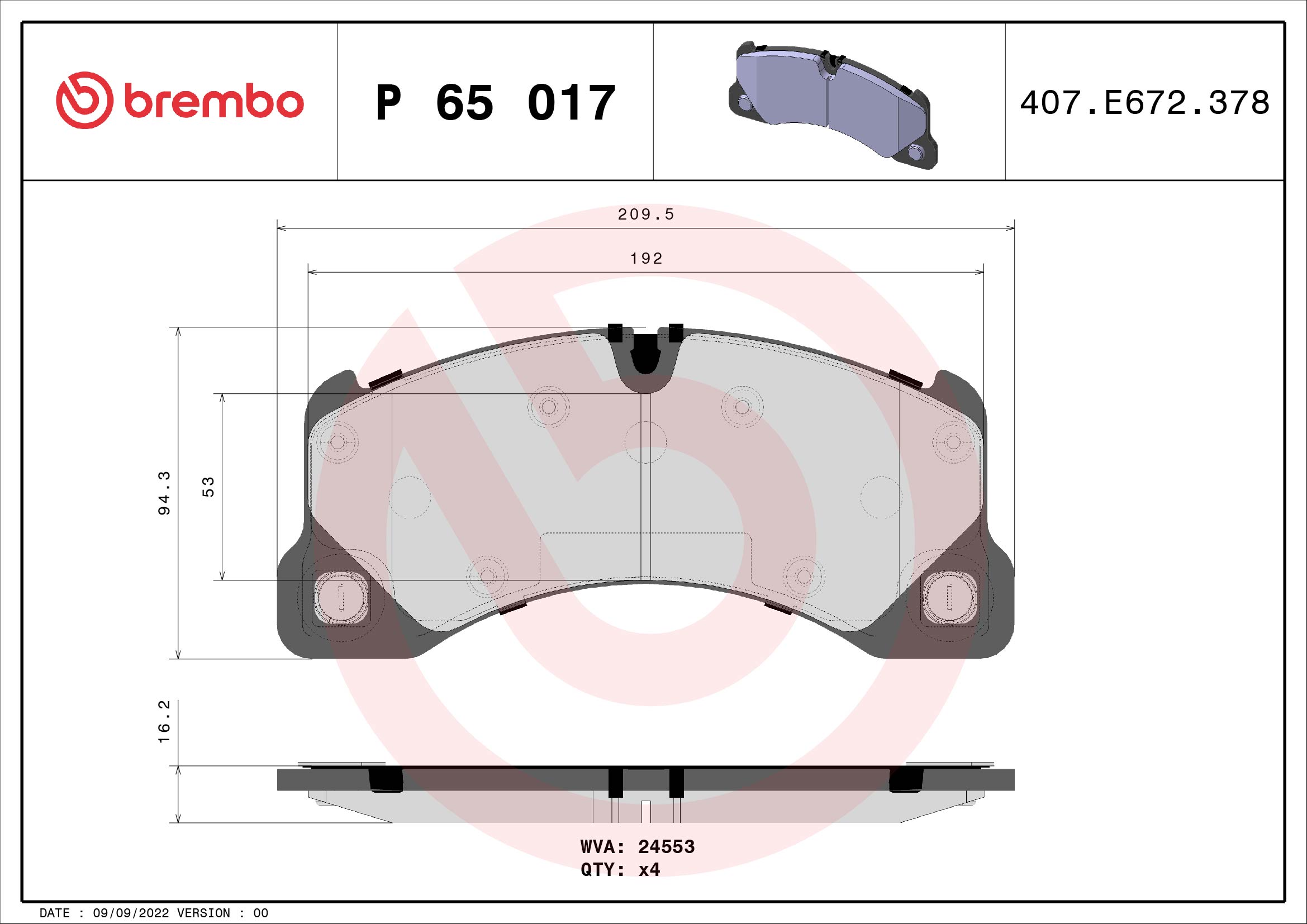 A.B.S. P 65 017 BREMBO Bremsbelagsatz, Scheibenbremse